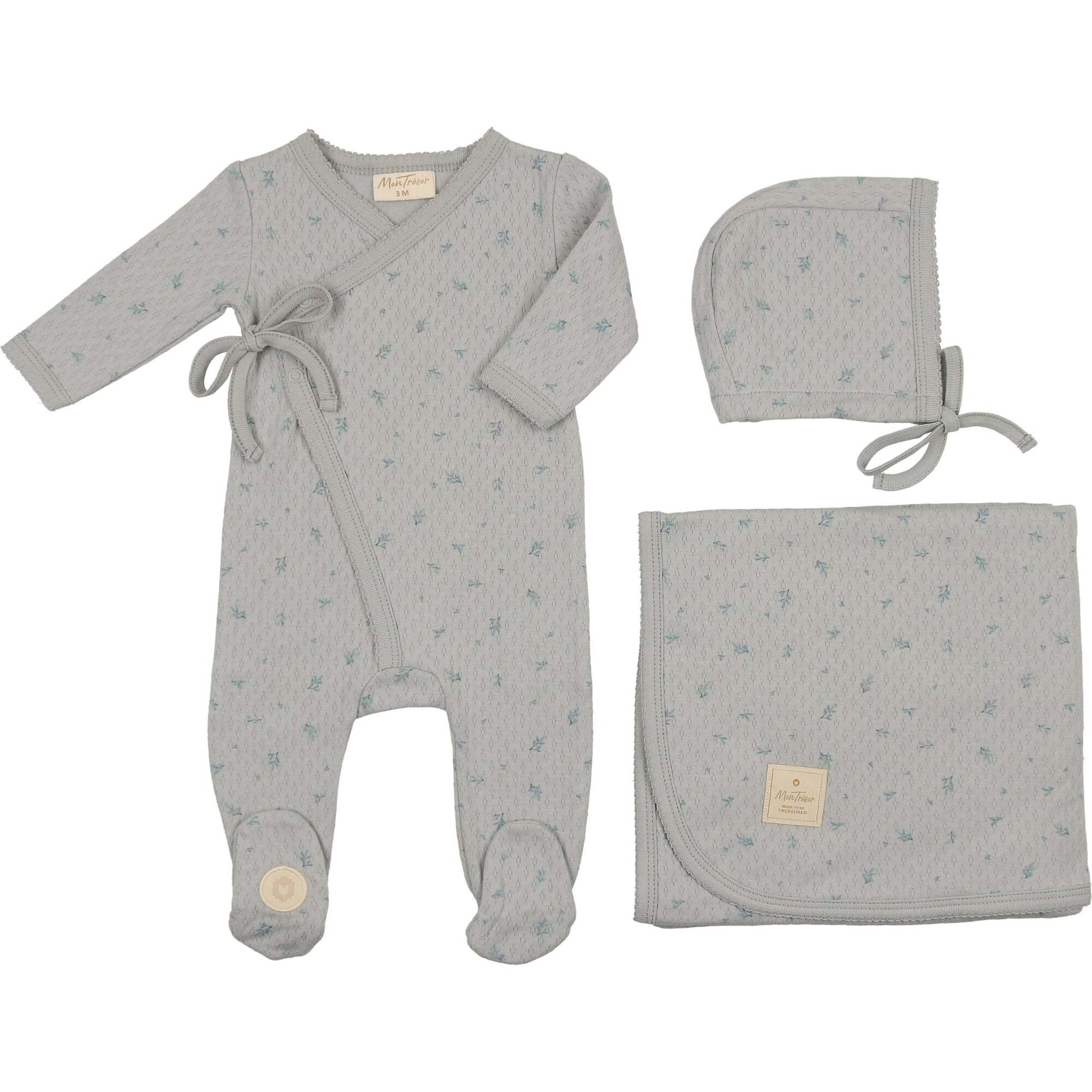 Mon Tresor Leaf Print Layette Set - Blue
