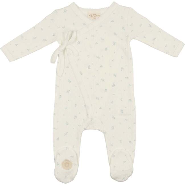 Leaf Print Wrap Footie Ivory & Green - Footie Pajamas - 1