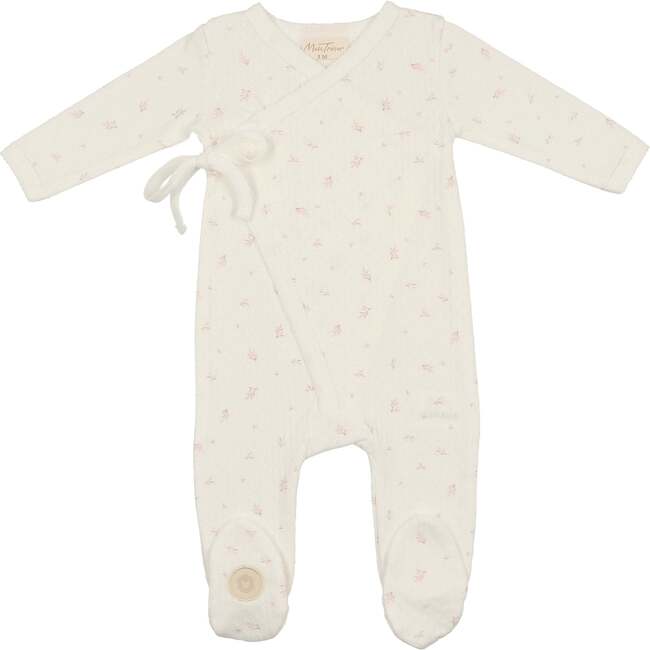 Leaf Print Wrap Footie Ivory & Pink