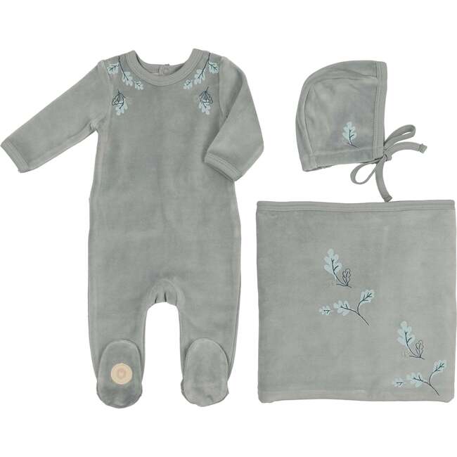 Hanging Leaves Boys Layette Set Slate Blue