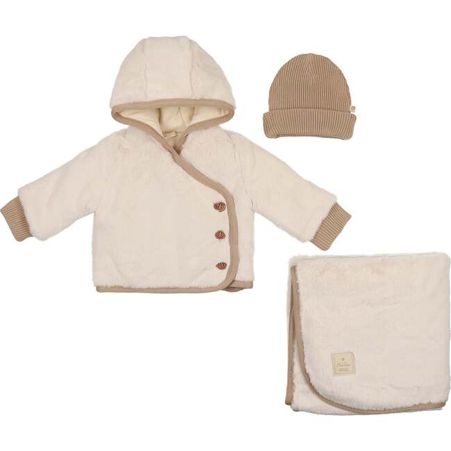 Fur-ever Wrap Jacket Layette Set Ivory & Taupe