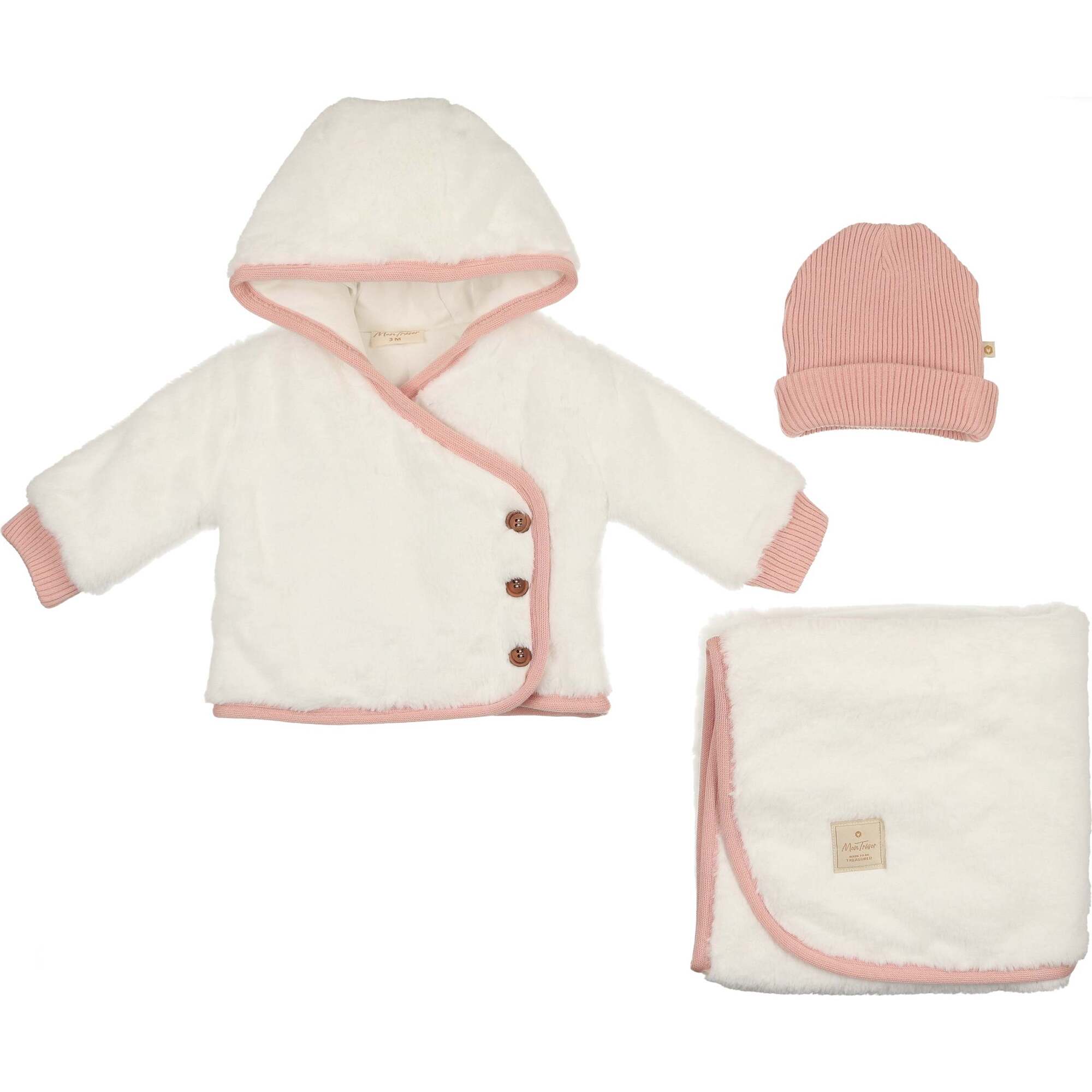 Fur-ever Wrap Jacket Layette Set Ivory & Pink - Mixed Apparel Set - 1