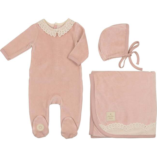 Tiny Eyelet Layette Set Rose Smoke