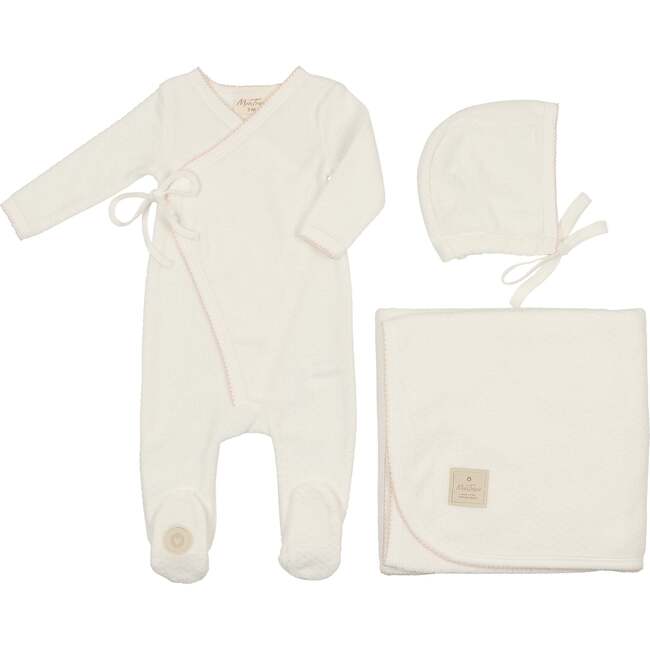 Scallop Wrap Layette Set Ivory & Pink