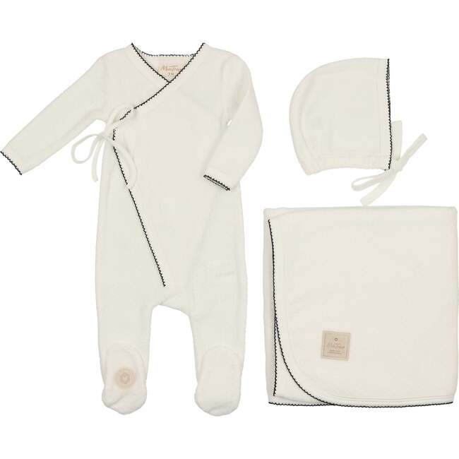 Scallop Wrap Layette Set Ivory & Black