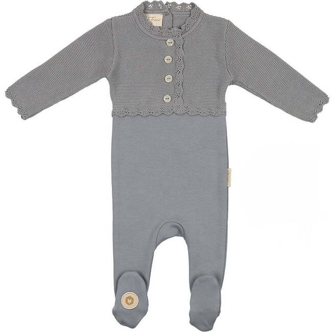 Mock-Cardigan Footie Slate Blue - Footie Pajamas - 1