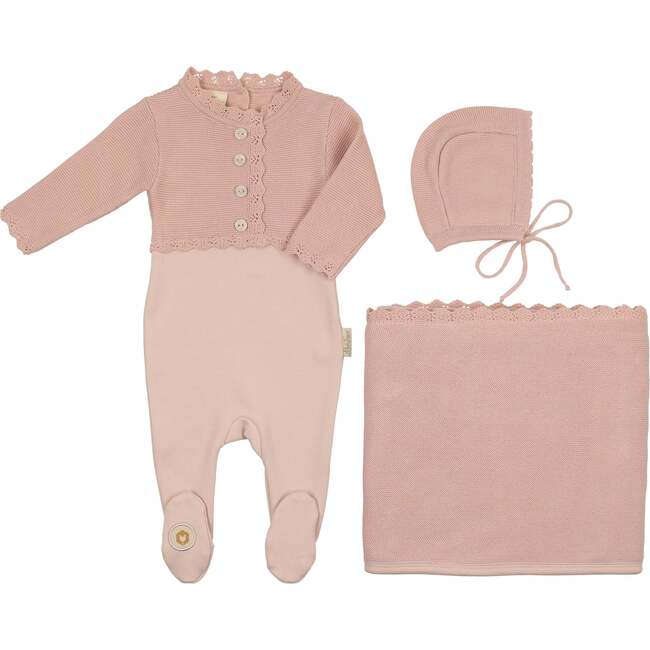 Mock-Cardigan Layette Set Light Rose