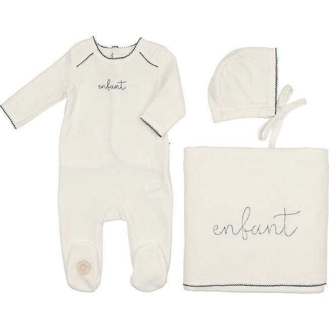 Enfant Scripted Layette Set Ivory & Blue