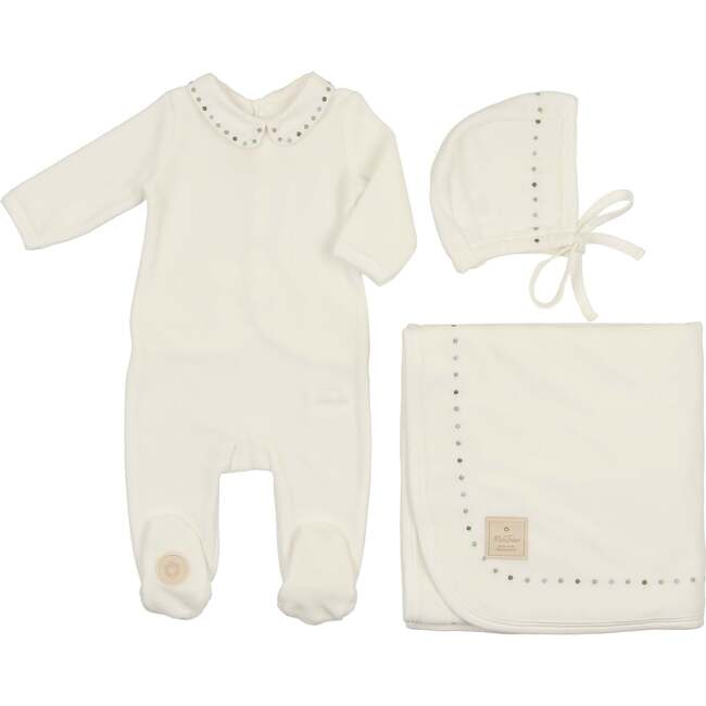 Dot to Dot Collared Layette Set Ivory & Blue