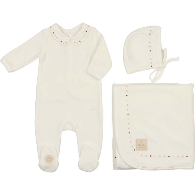 Dot to Dot Collared Layette Set Ivory & Pink