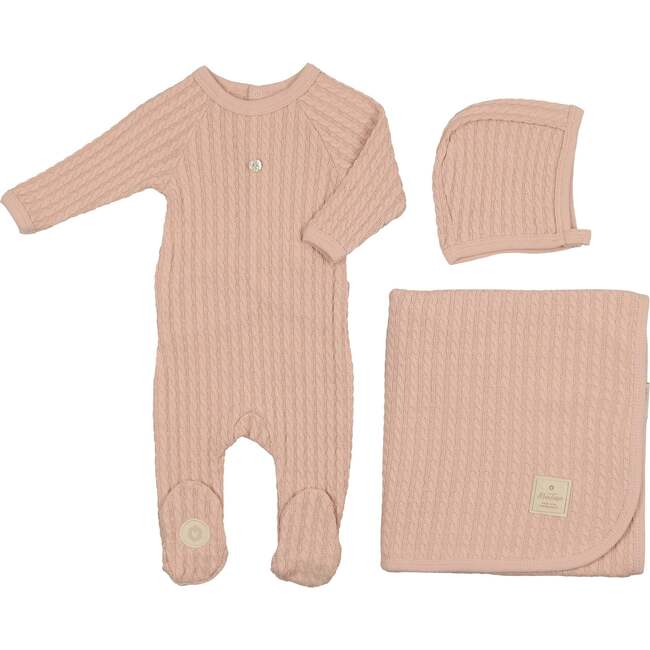 Cable Knit Layette Set Blush