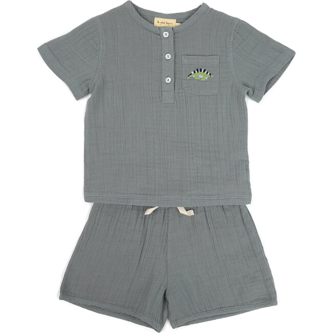 Cayden Organic Muslin Petit Dino Set Fog - Mixed Apparel Set - 1