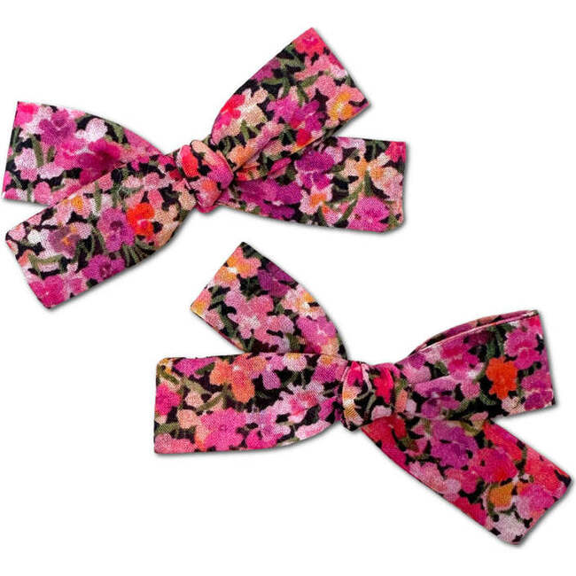 Skinny Ribbon Pigtail Bows, Liberty of London Hot Pink Floral