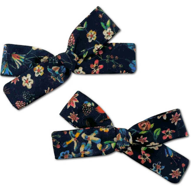 Skinny Ribbon Pigtail Bows, Liberty of London Inky Blue Floral