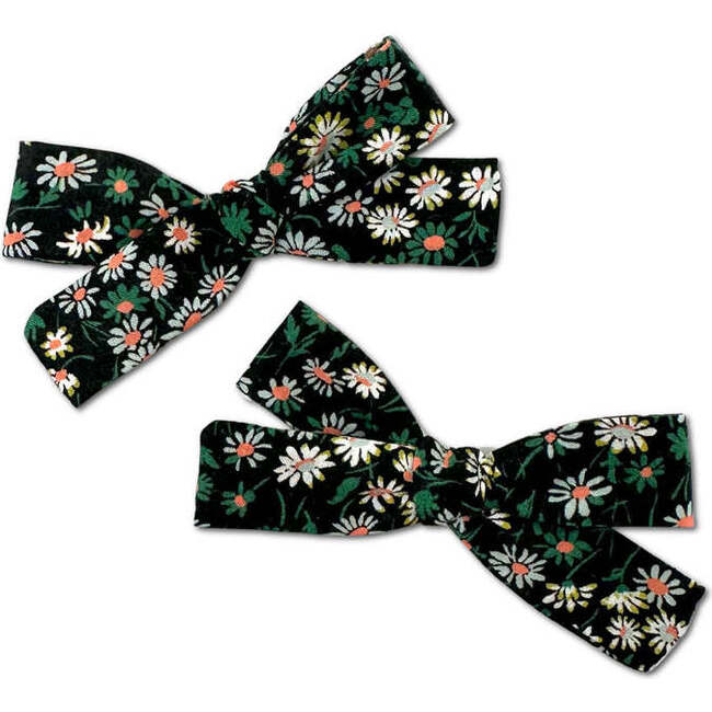 Skinny Ribbon Pigtail Bows, Liberty of London Black Floral