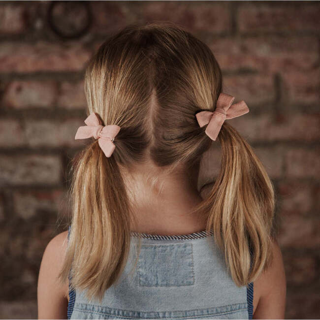 Skinny Ribbon Pigtail Bows, Rose - Hair Accessories - 2