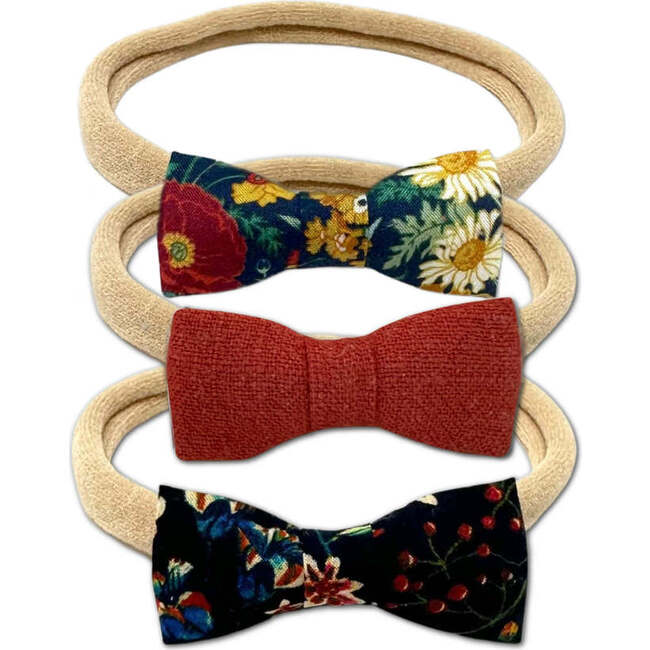 Itty Bitty Bow Baby Headbands, Cinnamon/Blue Florals Bundle Set - Hair Accessories - 1