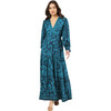 Women's Sloan V-Neck Smoked Cuff Long Sleeve Maxi Caftan Dress, Cierra Bayou - Dresses - 1 - thumbnail