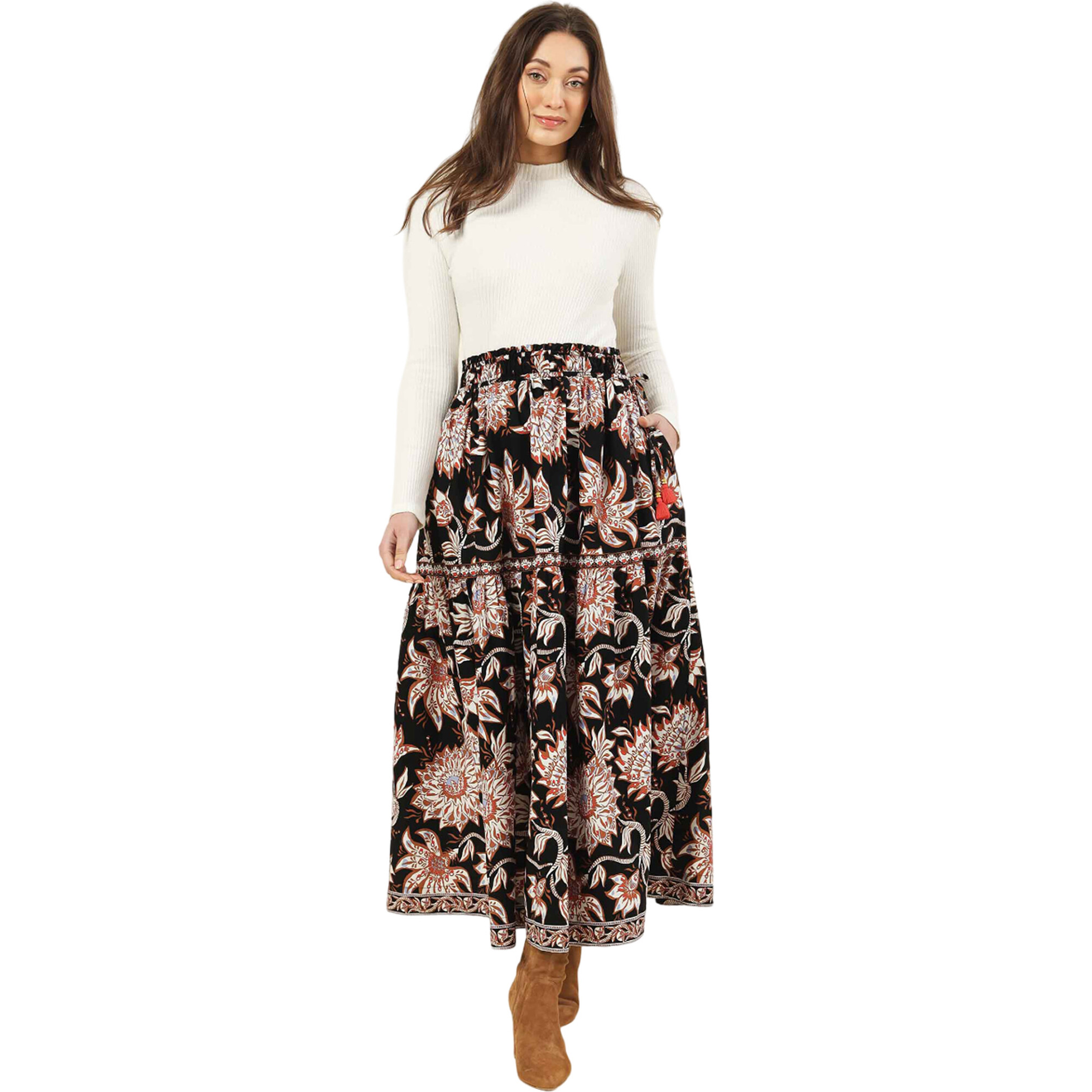 Women's Rosalita Flattering Elastic Waist Printed Skirt, Tamara Cedar - Skirts - 1