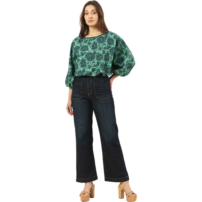 Women's Verde Flower Print Boat Neck Long Sleeve Blouse, Tamara Shisho