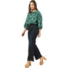 Women's Verde Flower Print Boat Neck Long Sleeve Blouse, Tamara Shisho - Blouses - 2