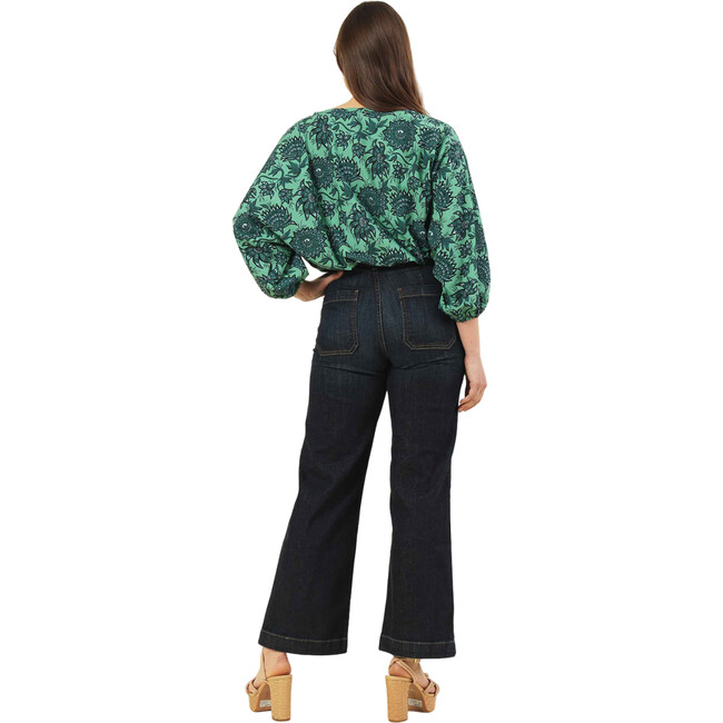 Women's Verde Flower Print Boat Neck Long Sleeve Blouse, Tamara Shisho - Blouses - 3