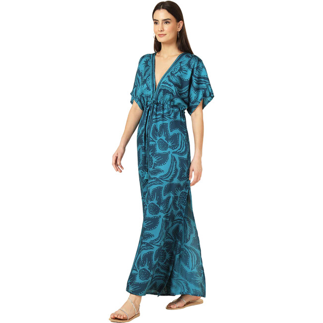 Women's Pia V-Neck Drop Shoulder Drawstring Waist Tie Caftan, Cierra Bayou