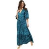 Women's Sloan V-Neck Smoked Cuff Long Sleeve Maxi Caftan Dress, Cierra Bayou - Dresses - 5