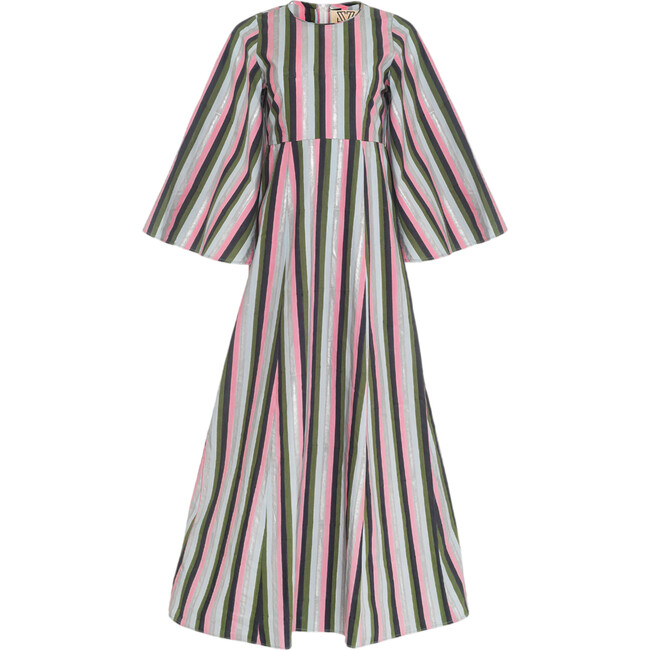 Women's Stevie Block Print Striped Round Neck Long Bell Sleeve Flared Dress, Multicolors