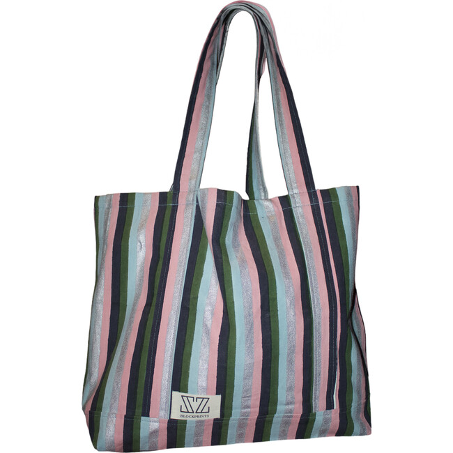 Women's Small Striped Parallel Handle Tote Bag, Multicolors