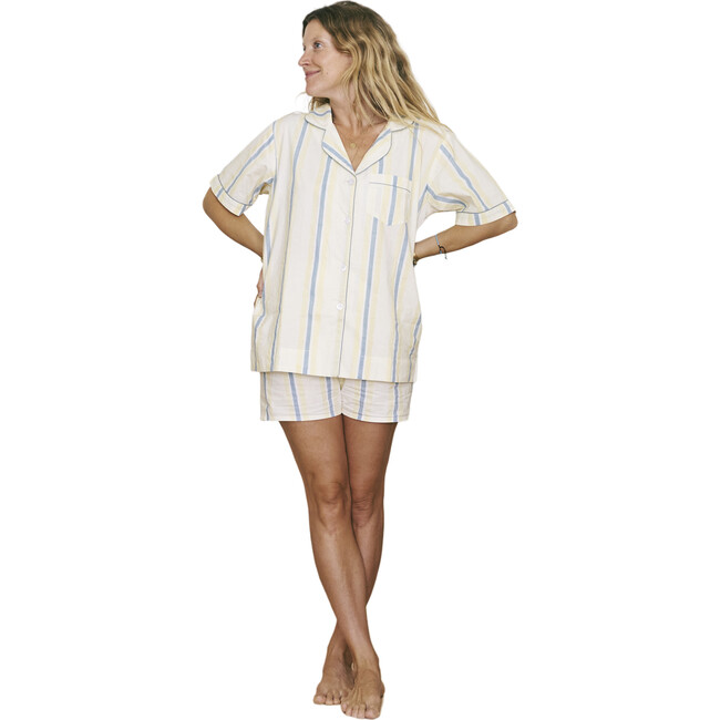 Women's Striped Short Sleeve Button-Up And Pull-On Shorts Pajama Set, Butter