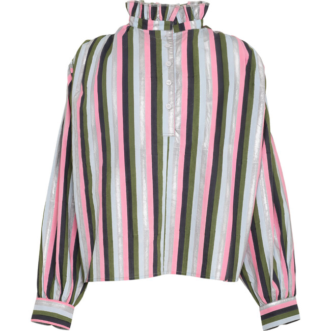 Women's Kali Striped Gathered Neck Billow Long Sleeve Oversized Top, Multicolors