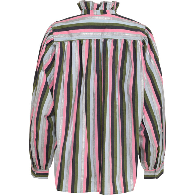 Women's Kali Striped Gathered Neck Billow Long Sleeve Oversized Top, Multicolors - Blouses - 2