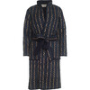 Women's Jiya Maggi Block Print Reversible Long Sleeve Waist Belt Quilted Coat, Navy - Coats - 1 - thumbnail