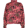 Women's Kali Floral Print Gathered Neck Billow Long Sleeve Oversized Top, Red - Blouses - 1 - thumbnail