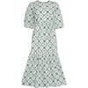 Women's Gaia Cotton Chakli Print Round Neck Long Puff Sleeve Tiered Dress, Green - Dresses - 1 - thumbnail