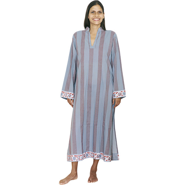 Women's Douce Striped Long Sleeve Mid-Length Pull Over Dress, Dusty Blue