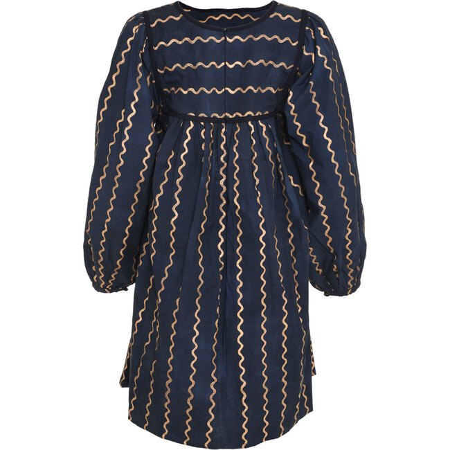 Women's Darjeeling Maggi Block Print Round Neck Long Puff Sleeve Mini-Length Dress, Blue - Dresses - 2