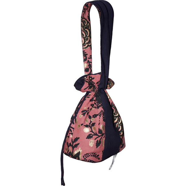 Women's Big Floral Print Dumpling Bag, Indian Lake Red & Shimmery Gold