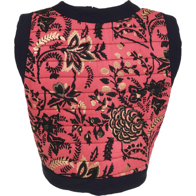 Women's Bolero Floral Hand Block Print Sleeveless Crop Vest, Red - Vests - 2