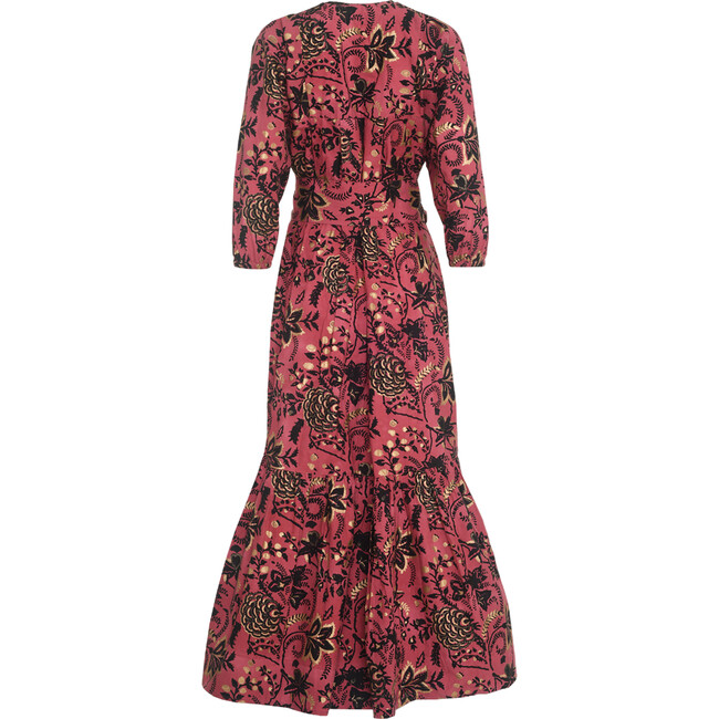 Women's Aaron Floral Print Round Neck Long Puff Sleeve Frock Dress, Red - Dresses - 2