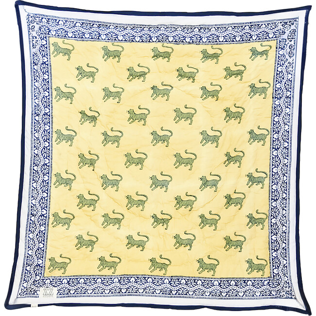 Babys Hand Block Print Reversible Quilted Blanket, Butter - Blankets - 1