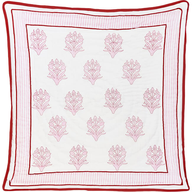 Babys Hand Block Print Reversible Quilted Blanket, Flamingo Pink - Blankets - 2