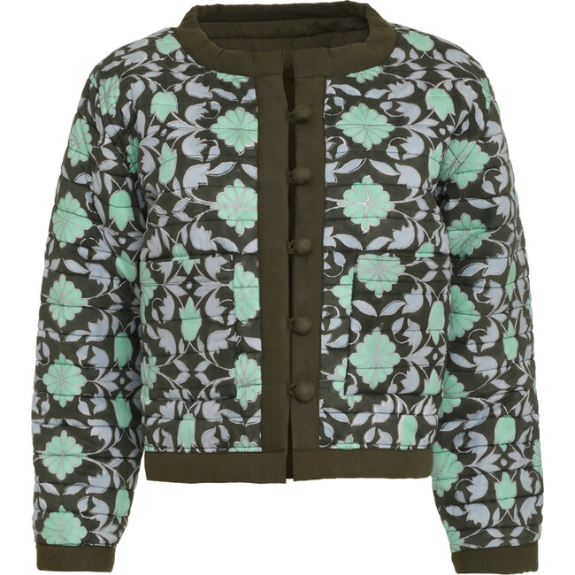 Women's Poppy Lisbon Print Reversible Contrast Piping Long Sleeve Jacket, Green