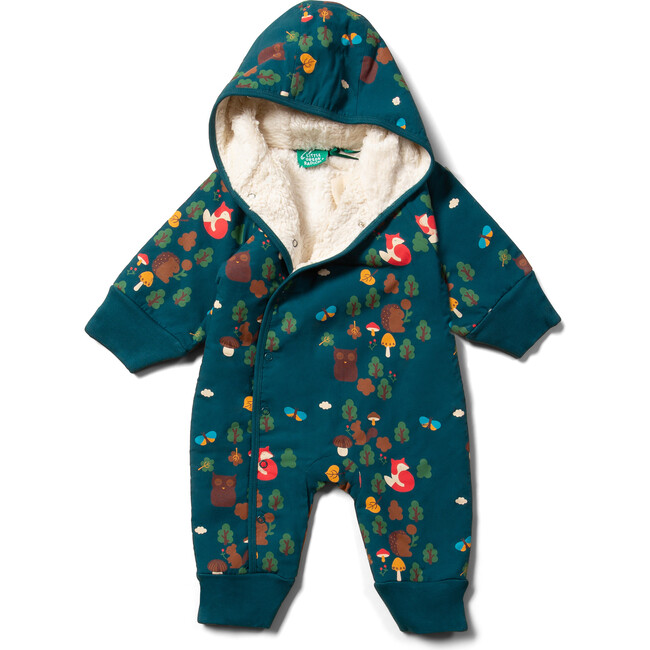 Sherpa Lined Elastic Fold-Over Cuff Hooded Snowsuit, Enchanted Forest