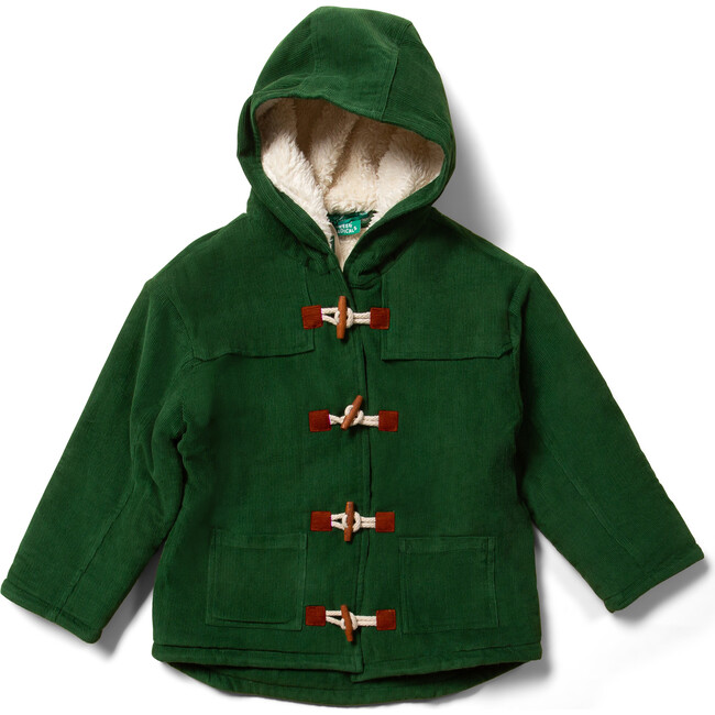 Sherpa Lined Wooden Toggle Closure Hooded Duffle Coat, Vintage Green - Coats - 1