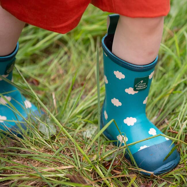 Wellington Classic Calf Length Round Toes Waterproof Boots, Blue Clouds - Rain Boots - 2