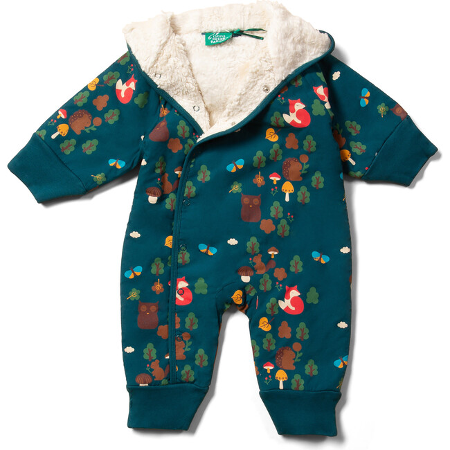 Sherpa Lined Elastic Fold-Over Cuff Hooded Snowsuit, Enchanted Forest - Snowsuits - 2