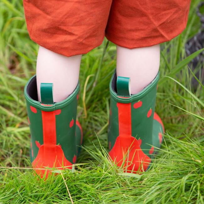 Wellington Classic Calf Length Round Toes Waterproof Boots, Red Apples - Rain Boots - 2