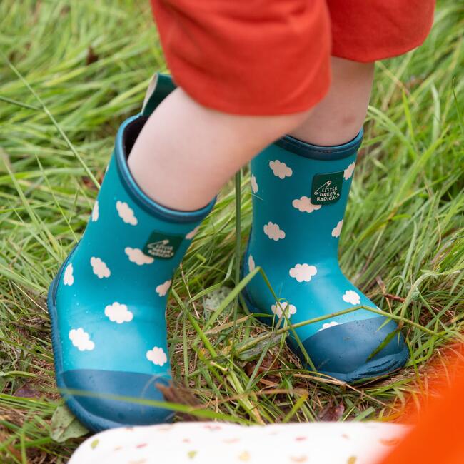 Wellington Classic Calf Length Round Toes Waterproof Boots, Blue Clouds - Rain Boots - 3